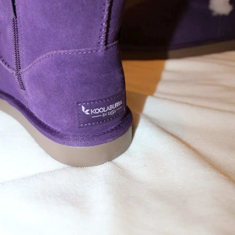 NIB UGG KOOLABURRA GIRL'S SUEDE FUR‎ LINED MINI BOW BOOTS PURPLE